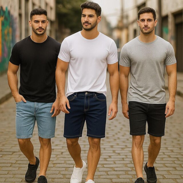 KIT C/3 Bermudas JEANS LISA MASCULINA Slim Casual ELASTANO 415