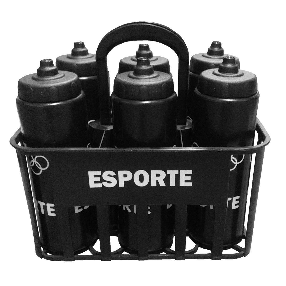 Menor preço em Kit c/6 Squeeze + Cesta Porta Garrafas Preta Bico Automático