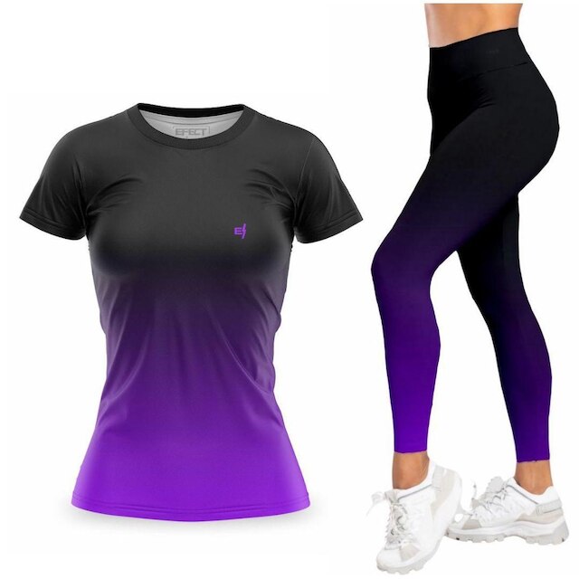 Kit Calça Legging Cós Alto Blusa Feminina Academia Degrade Moda Fitness Caminhada Pilates Treino