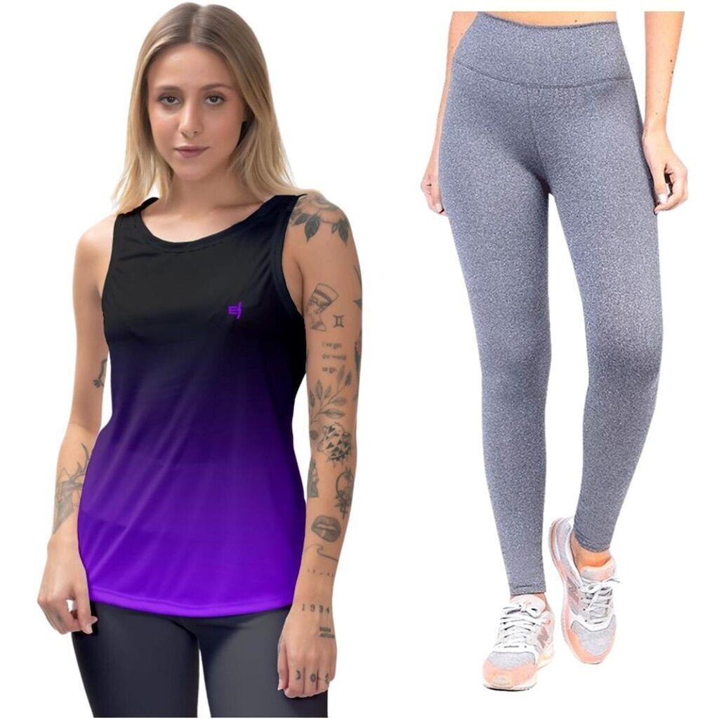 Kit Calça Legging Feminina Camisa Regata Levanta Bumbum Proteção UV50