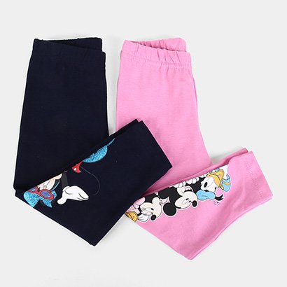 Kit Calça Legging Infantil Disney Minnie Mouse Menina - 2 Peças - Feminino