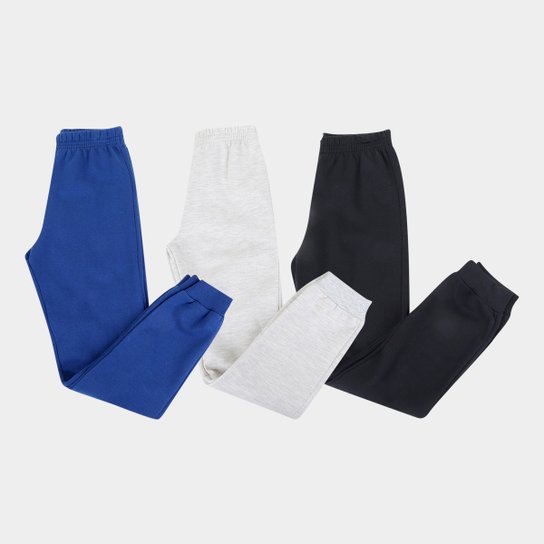 Kit Calça Moletom Infantil Brandili Básica 3 Peças - Preto+Cinza