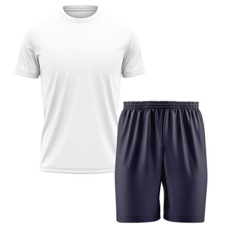 Kit Calção Short Futebol Basquete Azul + Camiseta Manga Curta Masculina