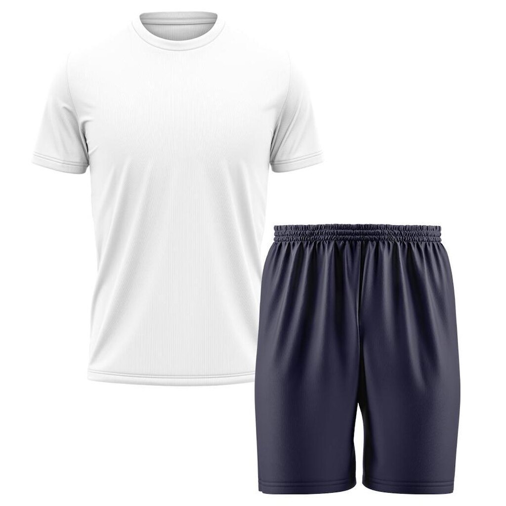 Kit Calção Short Futebol Basquete Azul + Camiseta Manga Curta Masculina