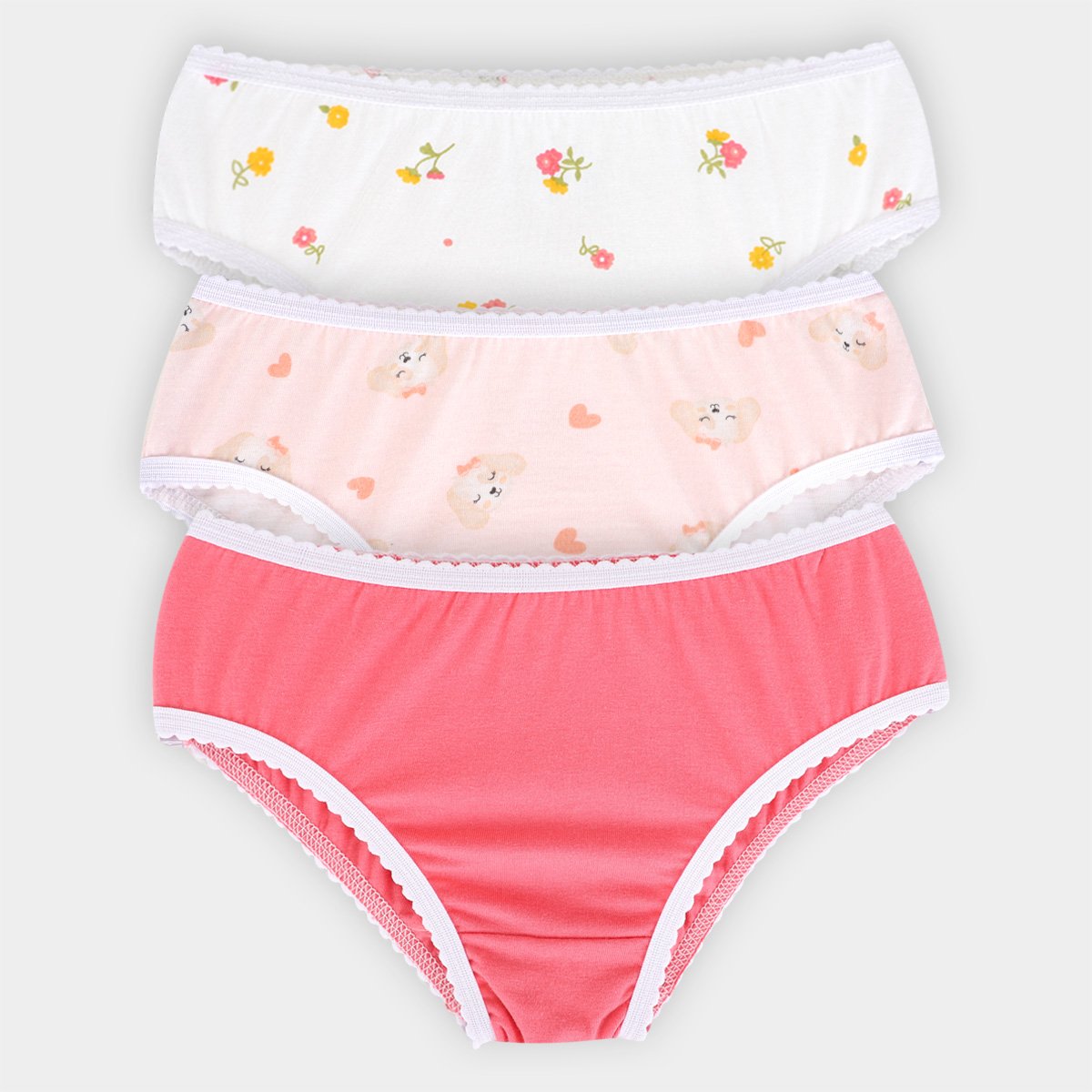 Kit Calcinha Infantil Brandili Malha Lisa + Estampada 3 Peças - Vermelho+Amarelo Menor preço em Kit Calcinha Infantil Brandili Malha Lisa + Estampada 3 Peças - Vermelho+Amarelo