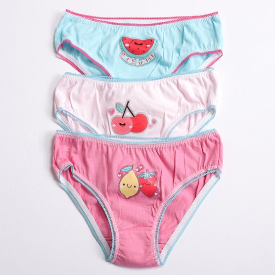 Kit Calcinha Infantil Evanilda Estampada 3 Peças - Salmão+Amarelo