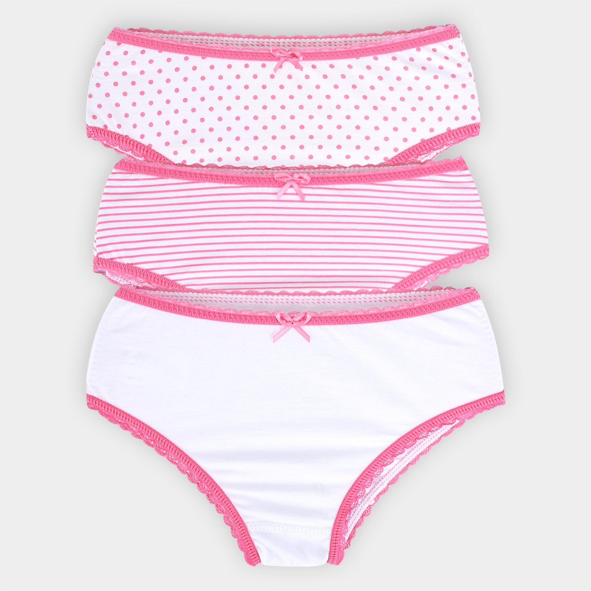 Kit Calcinha Infantil Lupo Lobinha Básica 3 Peças - Branco+Rosa Menor preço em Kit Calcinha Infantil Lupo Lobinha Básica 3 Peças - Branco+Rosa
