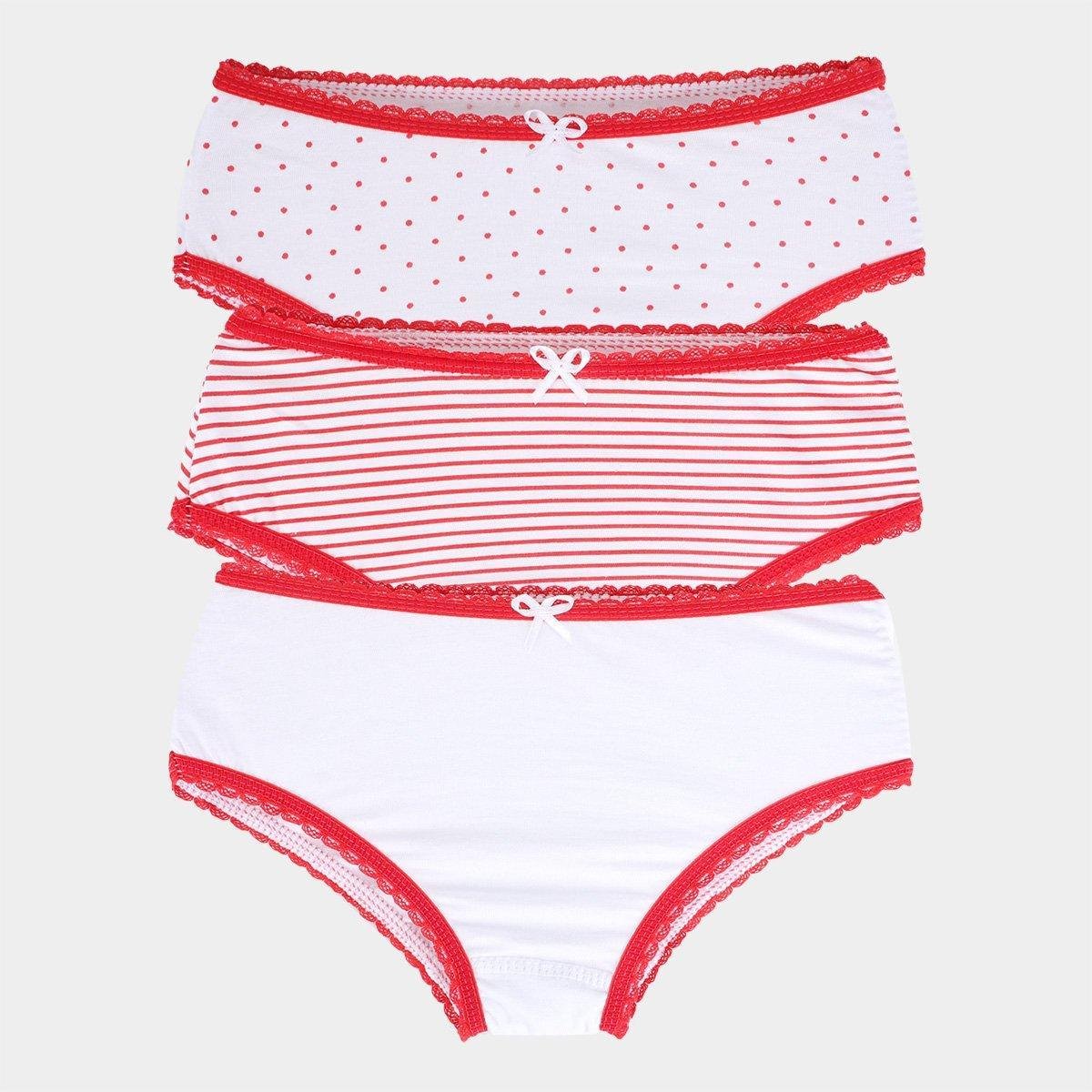Kit Calcinha Infantil Lupo Lobinha Básica 3 Peças - Branco+Vermelho Menor preço em Kit Calcinha Infantil Lupo Lobinha Básica 3 Peças - Branco+Vermelho