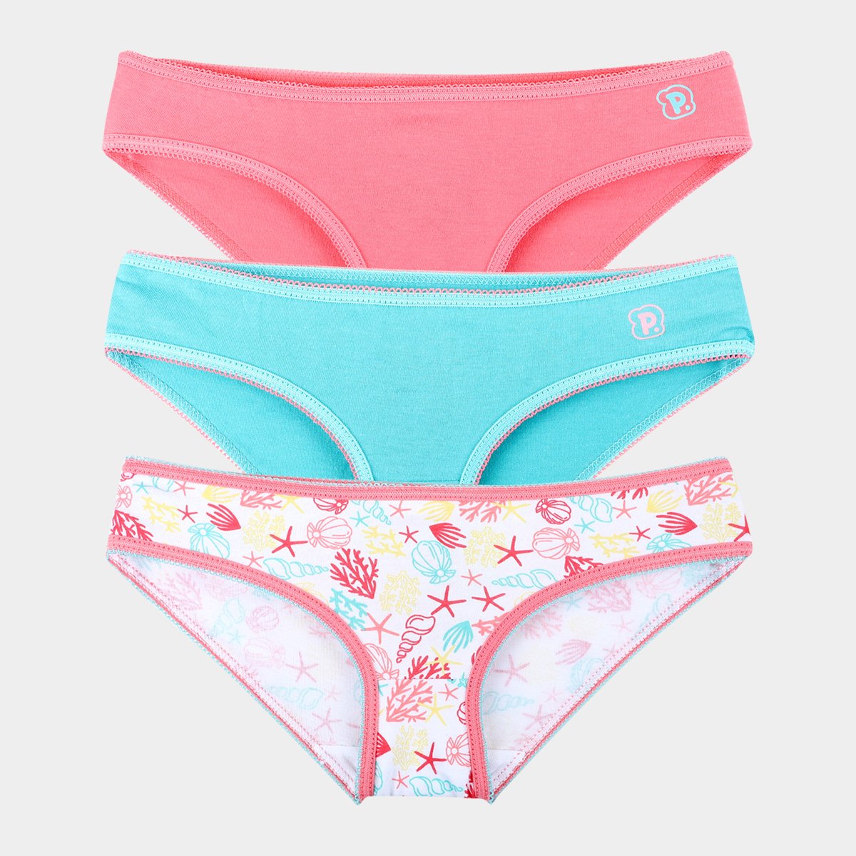 Kit Calcinha Infantil Pimpolho 3 Peças - Coral+Azul Menor preço em Kit Calcinha Infantil Pimpolho 3 Peças - Coral+Azul