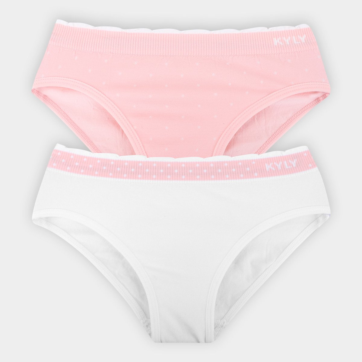 Kit Calcinha Infantil Tanga Kyly Sem Costura Estampada 2 Peças - Rosa+Branco Menor preço em Kit Calcinha Infantil Tanga Kyly Sem Costura Estampada 2 Peças - Rosa+Branco