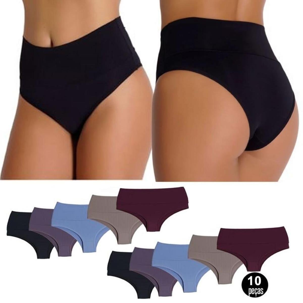 Kit Calcinha Rubi Cós Duplo 10 Peças Compras de Lingerie Multicolorido - Preto+Rosa Menor preço em Kit Calcinha Rubi Cós Duplo 10 Peças Compras de Lingerie Multicolorido - Preto+Rosa
