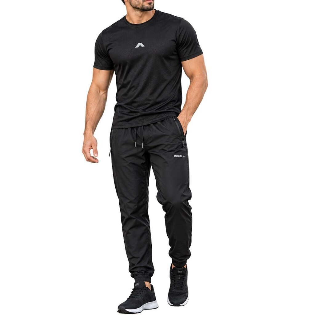 Kit Camisa Dagg Dry Esportiva Academia + Calça Masculina Tactel com Bolsos e Zíper