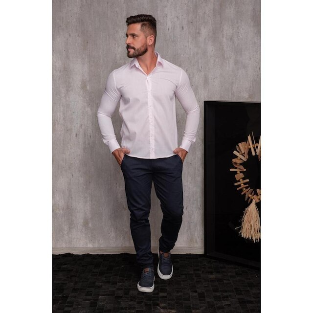 Kit Camisa Social Masculina Manga Longa Slim 2 Peças