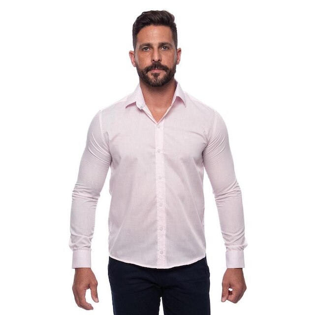 Kit Camisa Social Masculina Manga Longa Slim 2 Peças