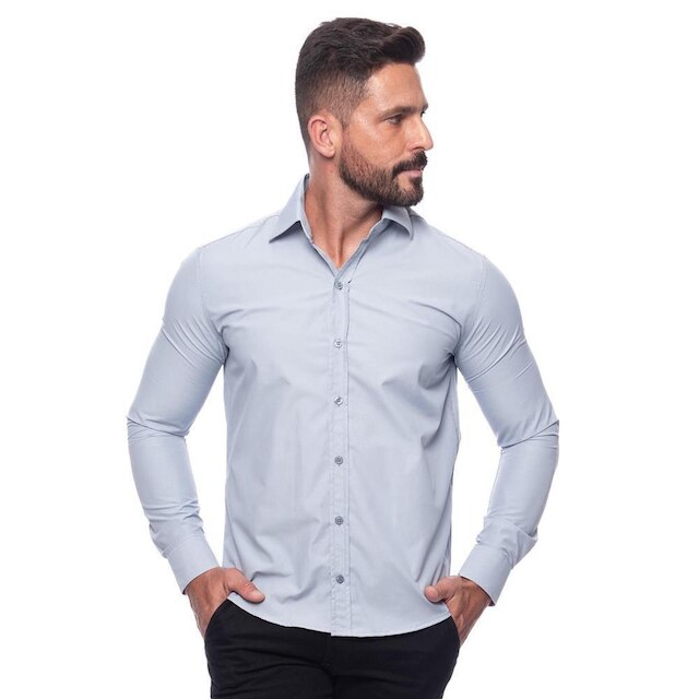 Kit Camisa Social Masculina Manga Longa Slim 2 Peças