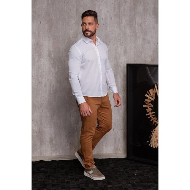 Kit Camisa Social Masculina Manga Longa Slim 2 Peças
