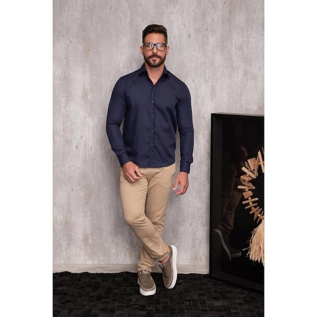 Kit Camisa Social Masculina Manga Longa Slim 2 Peças