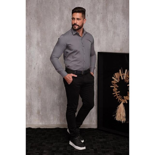 Kit Camisa Social Masculina Manga Longa Slim 2 Peças