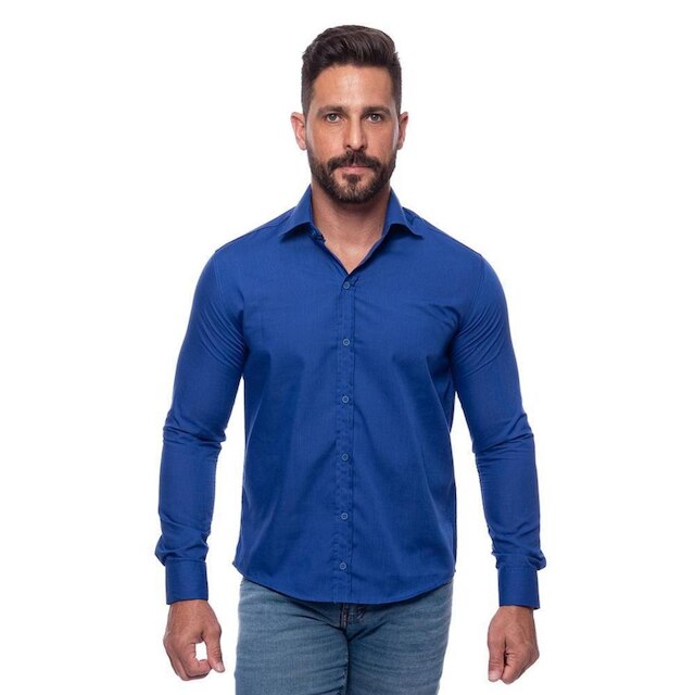 Kit Camisa Social Masculina Manga Longa Slim 2 Peças