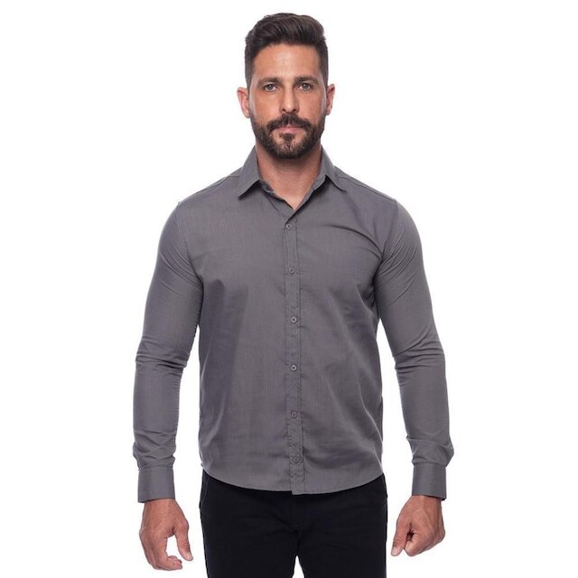 Kit Camisa Social Masculina Manga Longa Slim 2 Peças