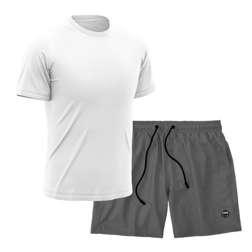 Kit Camiseta Academia + Bermuda Mauricinho Tactel- Branco