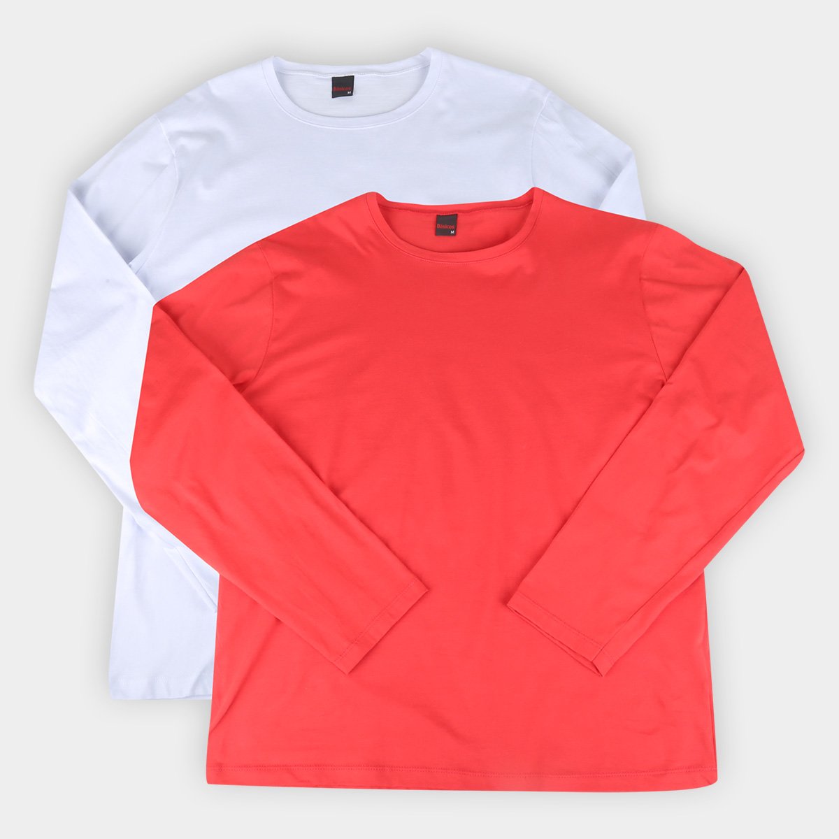Kit Camiseta Básica Manga Longa Masculina c/ 2 Peças - Branco+Laranja Menor preço em Kit Camiseta Básica Manga Longa Masculina c/ 2 Peças - Branco+Laranja