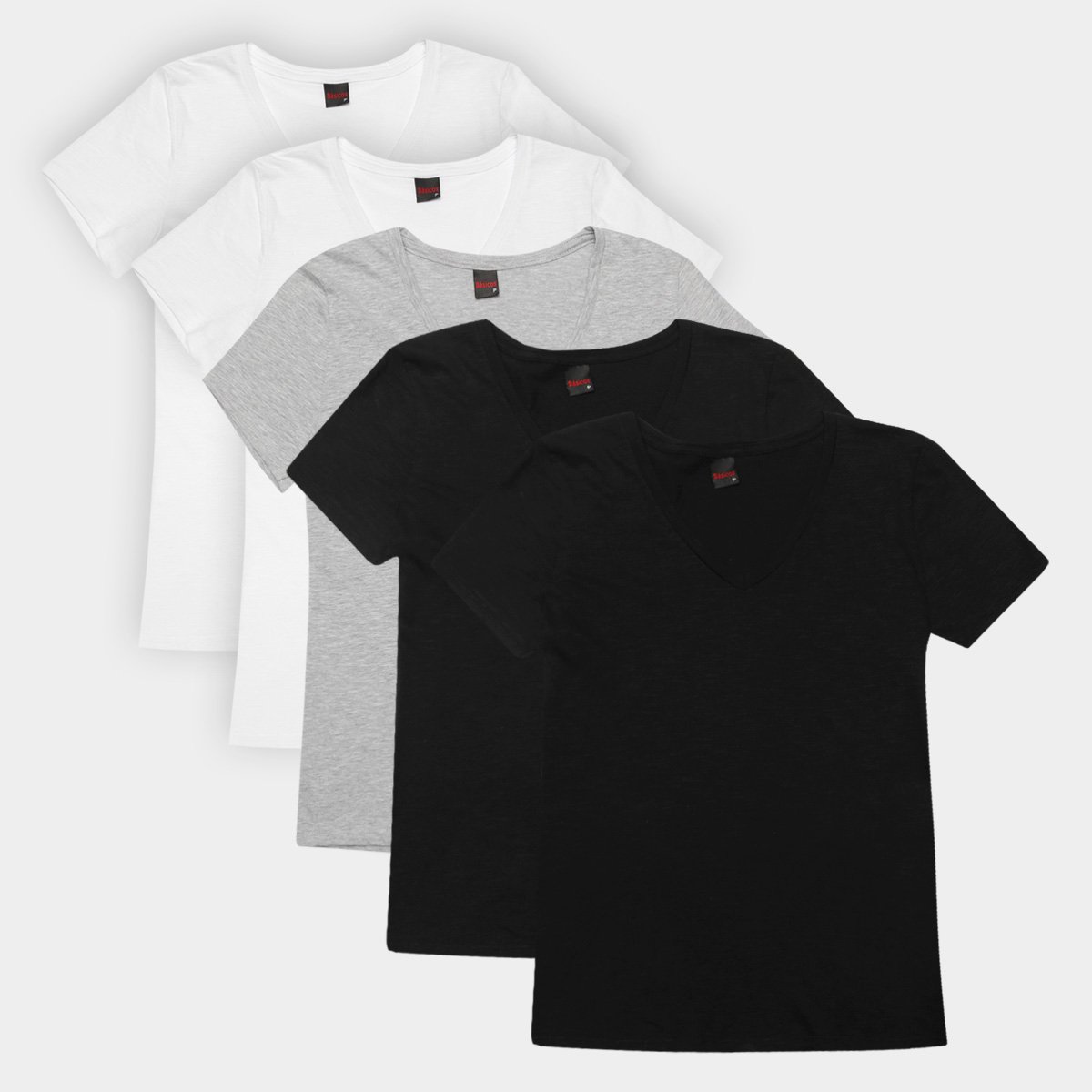 Kit Camiseta Básicos Gola V Lisa  C/ 5 Peças Feminina - Preto+Cinza é ruim? Kit Camiseta Básicos Gola V Lisa  C/ 5 Peças Feminina - Preto+Cinza é boa?