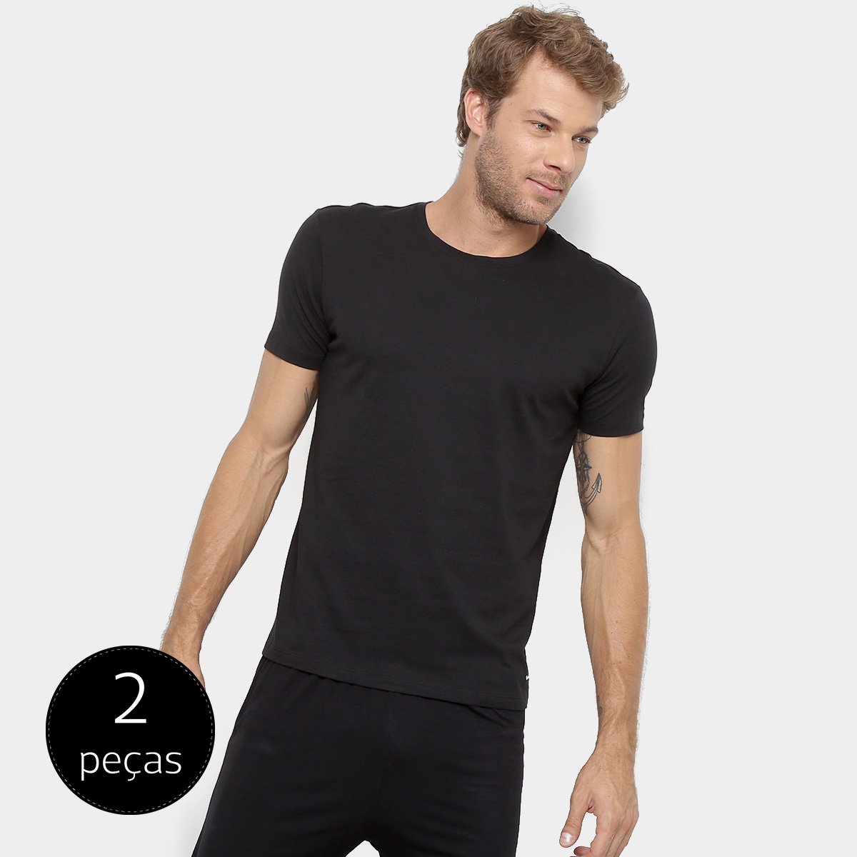 Kit Camiseta Calvin Klein Algodão Pima Masculina 2 Peças - Preto Menor preço em Kit Camiseta Calvin Klein Algodão Pima Masculina 2 Peças - Preto
