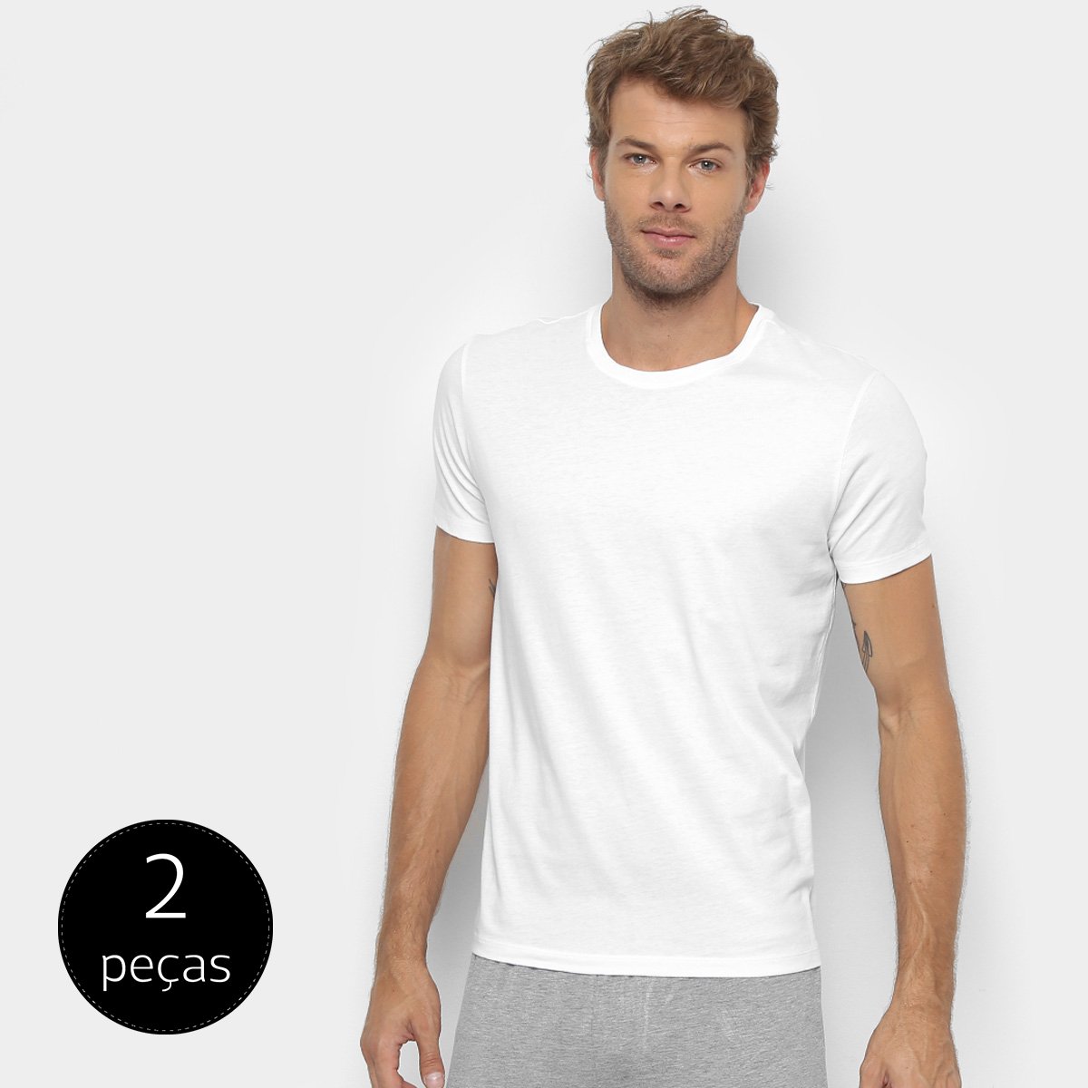 Kit Camiseta Calvin Klein Algodão Pima Masculina 2 Peças - Branco Menor preço em Kit Camiseta Calvin Klein Algodão Pima Masculina 2 Peças - Branco