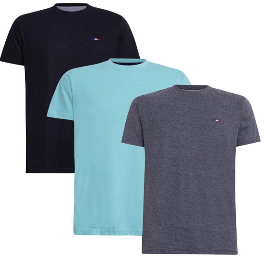 Kit Camiseta Industrie Básica Bordada França Clássico Algodão Premium Masculina 3 peças Cores