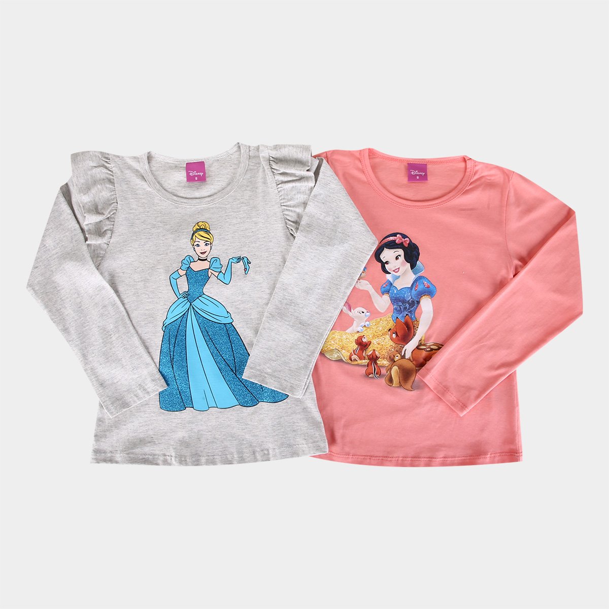 Kit Camiseta Infantil Disney Princesas Cinderela e Branca de Neve Menina - 2 Peças Menor preço em Kit Camiseta Infantil Disney Princesas Cinderela e Branca de Neve Menina - 2 Peças
