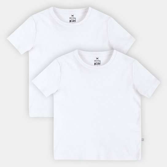 Kit Camiseta Infantil Hering Básica Masculina 2 Peças - Marinho+Branco