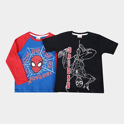 Kit Camiseta Infantil Marvel Spider Man 2 Peças - Masculino