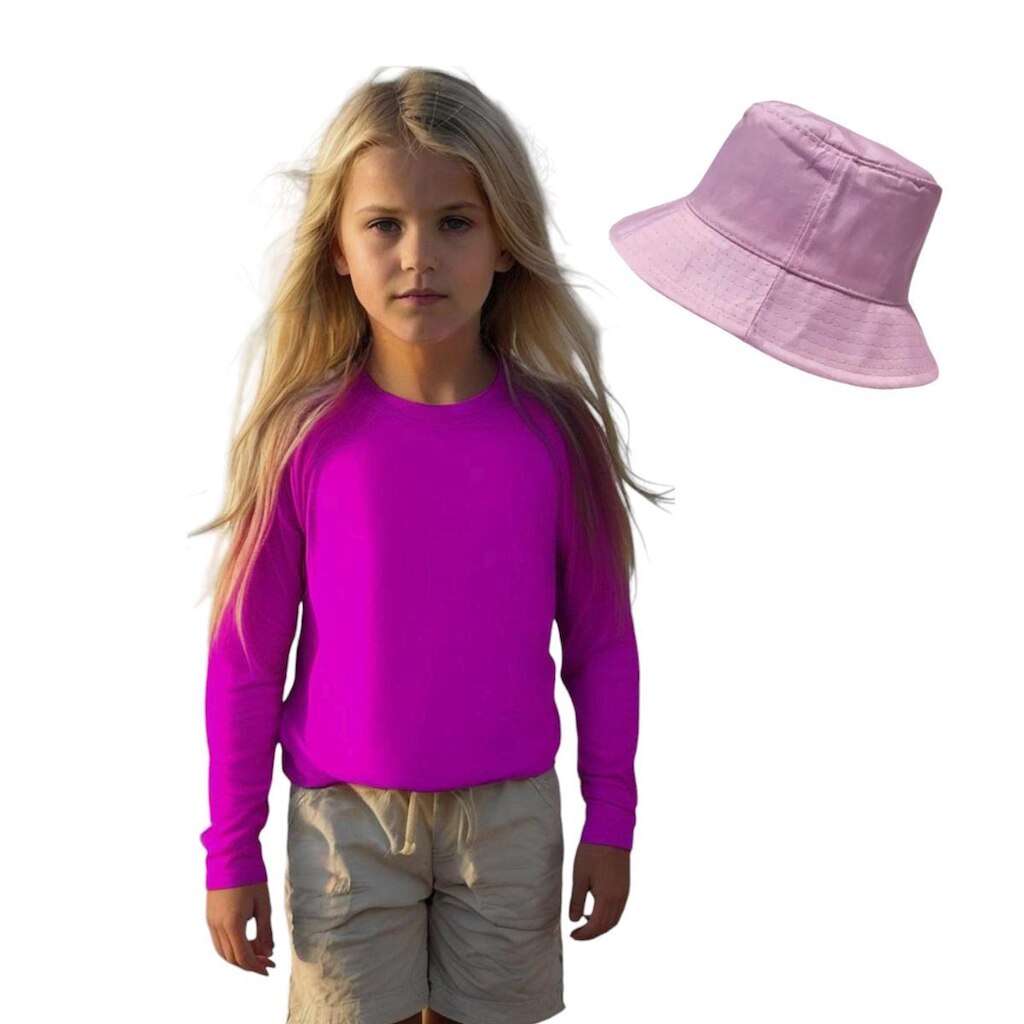 Kit Camiseta Proteção Solar UV + Chapéu Bucket Praia INFANTIL PLT 363
