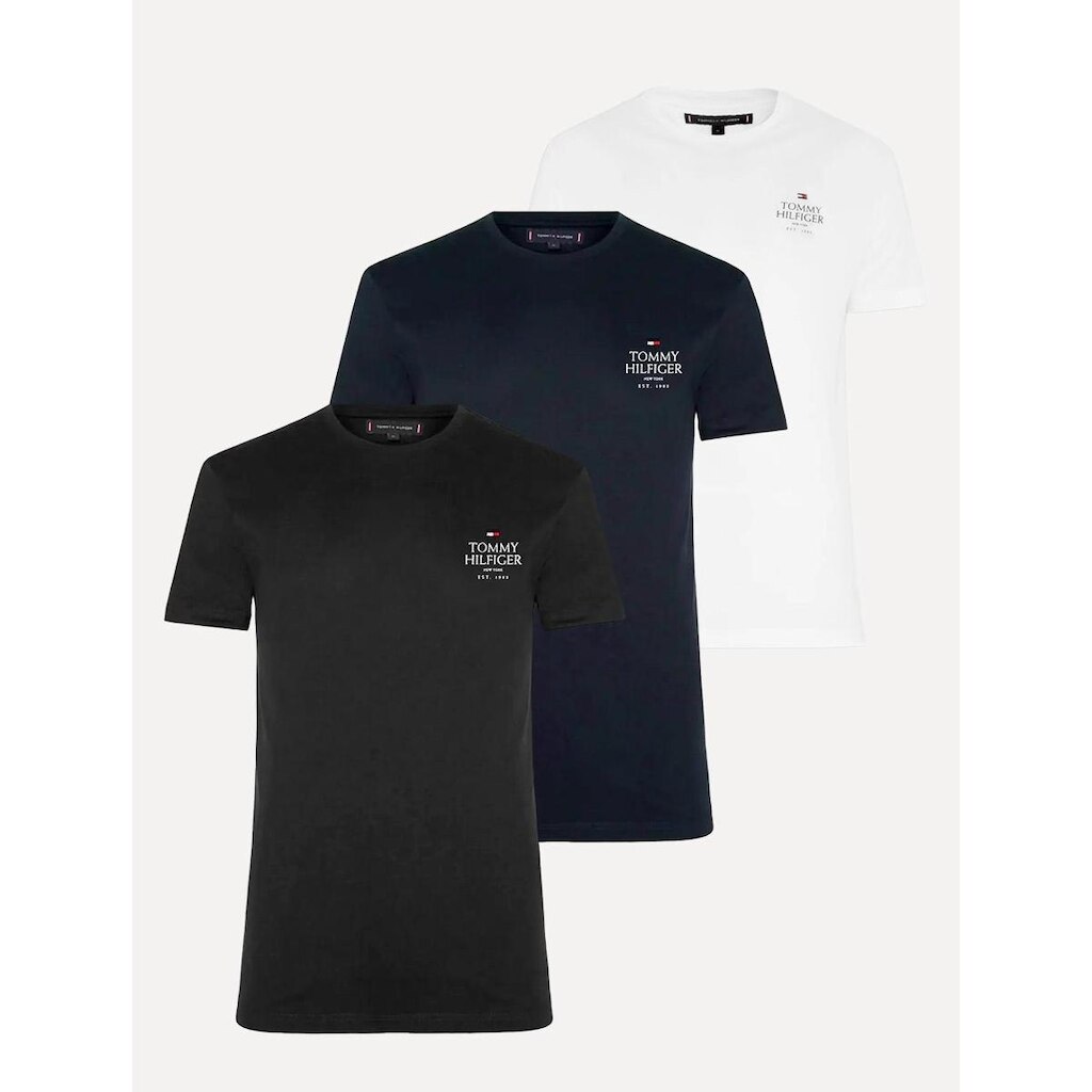 Kit Camisetas Tommy Hilfiger | Masculina Stack Brand Love Preta/Branca/Azul Marinho