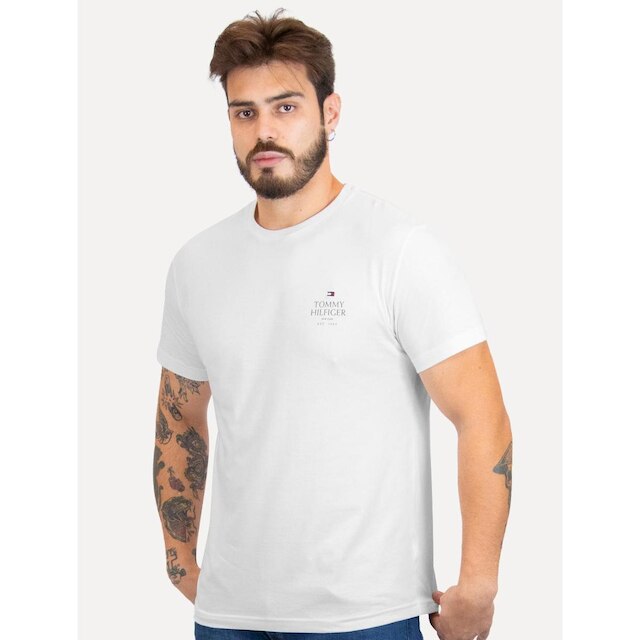 Kit Camisetas Tommy Hilfiger | Masculina Stack Brand Love Preta/Branca/Azul Marinho