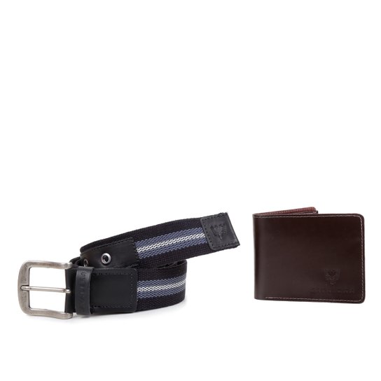 Kit Carteira Cavalera Confort Masculina + Cinto Masculino - Marrom+Preto