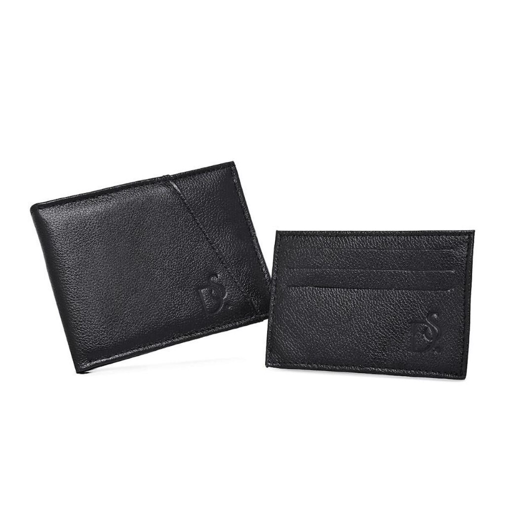 Kit Carteira Masculina Grande em Couro e Porta Moedas Extra Divisorias Cartoes