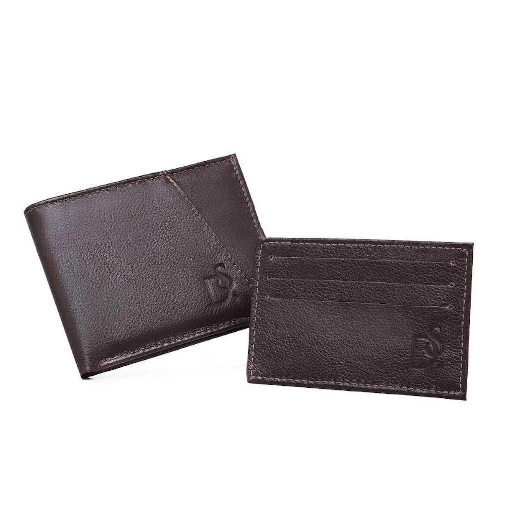 Kit Carteira Masculina Grande em Couro e Porta Moedas Extra Divisorias Cartoes