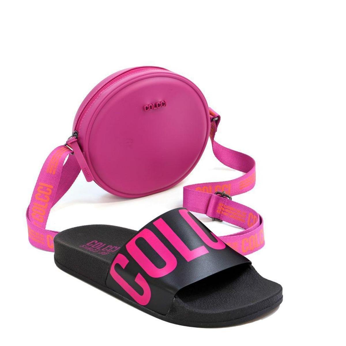 Kit Chinelo Slide Feminino + Bolsa Quebec Colcci Casual - Preto+Rosa Menor preço em Kit Chinelo Slide Feminino + Bolsa Quebec Colcci Casual - Preto+Rosa