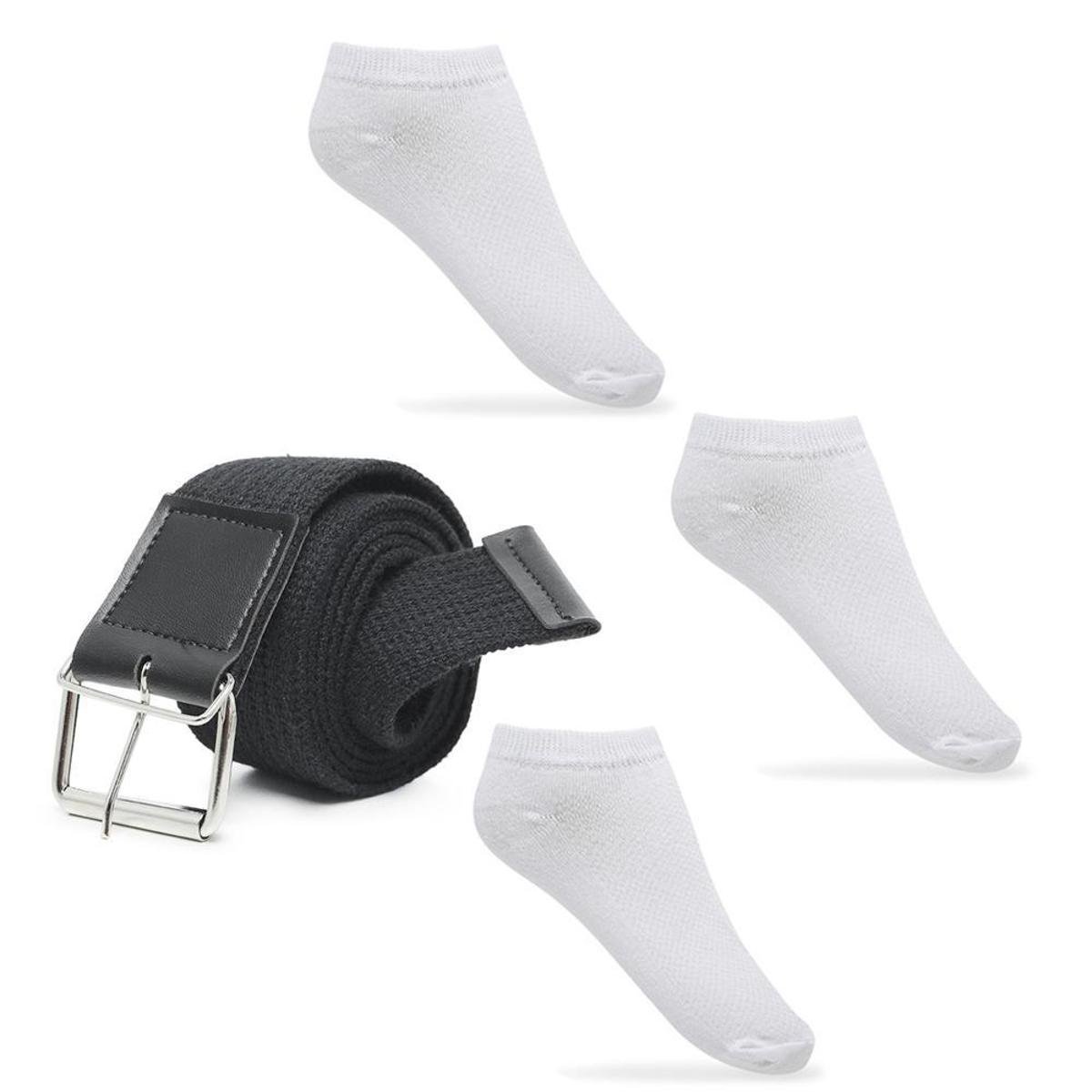 Kit Cinto Masculino Lona Algodao Gorgurao Largo Fivela Ajustavel Com 3 Meias Soquetes Brancas - Preto Menor preço em Kit Cinto Masculino Lona Algodao Gorgurao Largo Fivela Ajustavel Com 3 Meias Soquetes Brancas - Preto