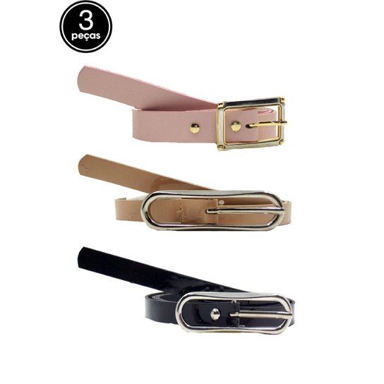 Kit Cinto Verniz Via Luna 3 peças Feminino - Bege