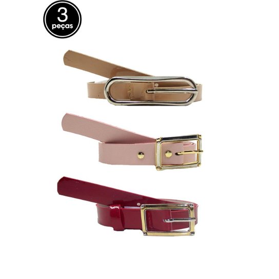 Kit Cinto Verniz Via Luna 3 peças Feminino - Vermelho
