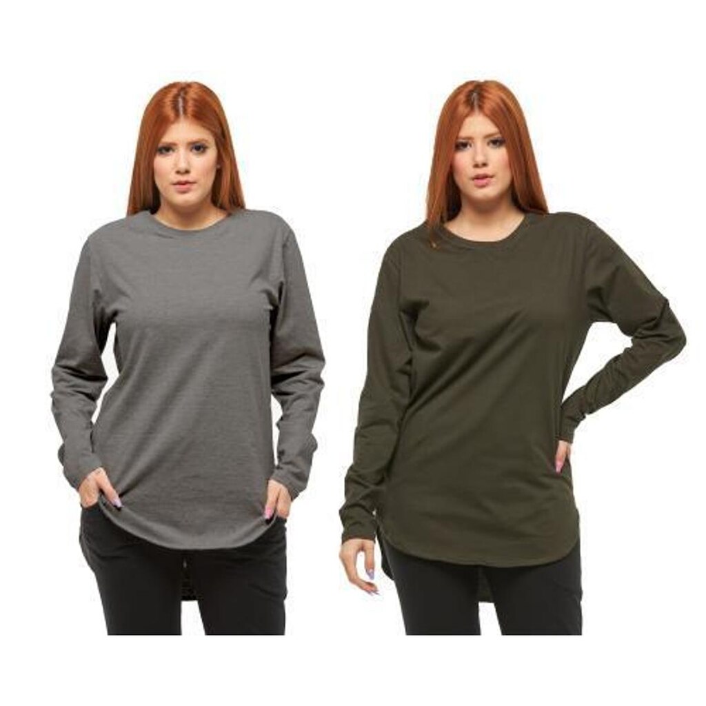 Kit com 02 Camisetas Longline Blusa Manga Longa Comprida Oversized Feminina C2