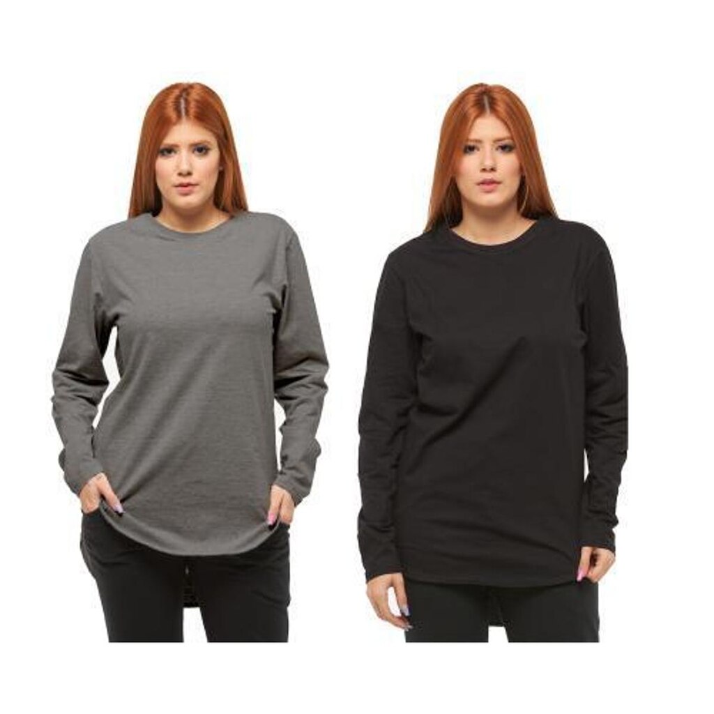 Kit com 02 Camisetas Longline Blusa Manga Longa Comprida Oversized Feminina C2