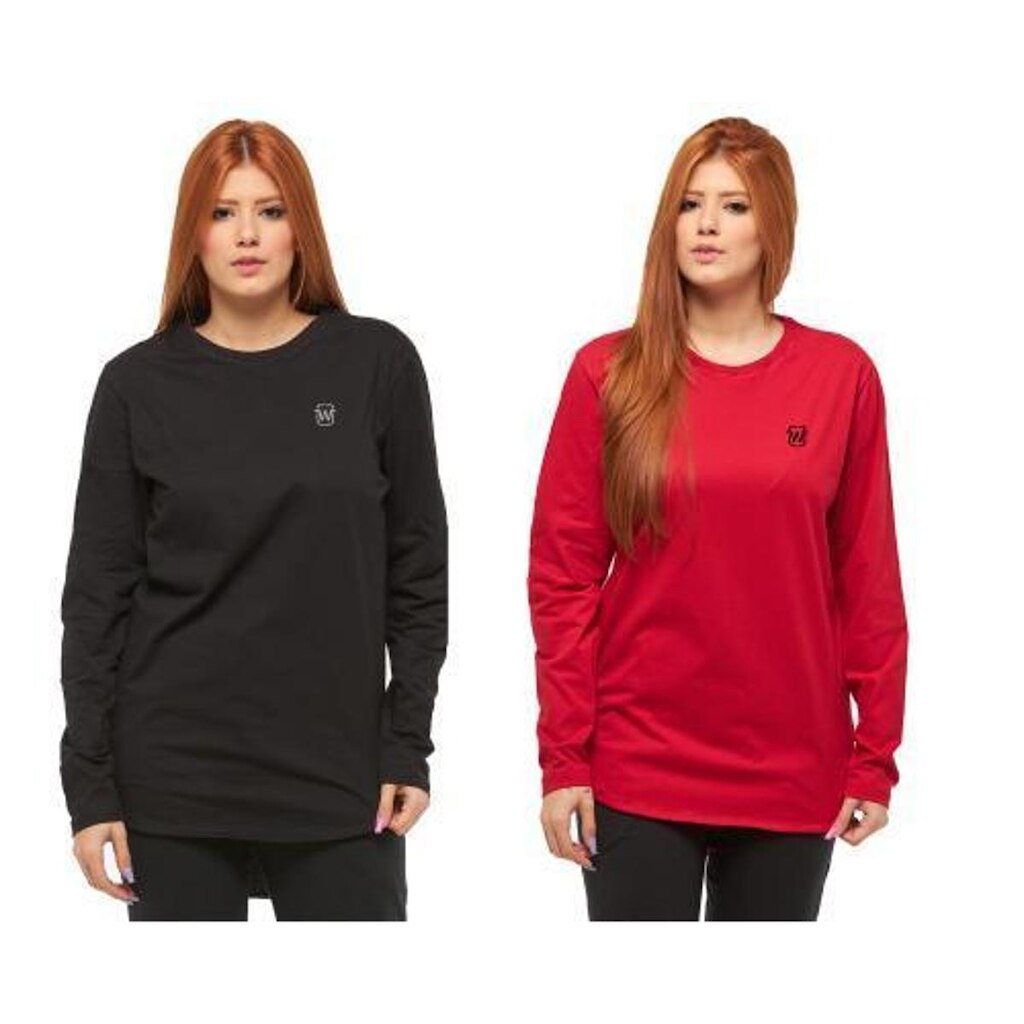 KIT COM 02 CAMISETAS LONGLINE FEMININA WOOKS OVERSIZED MANGA COMPRIDA WC2-BRANCO-VERDEMILITAR-P