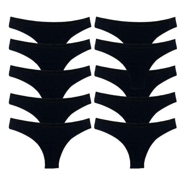 Kit com 10 Calcinhas Tanga Try Basics Confortável Cotton Algodão Premium