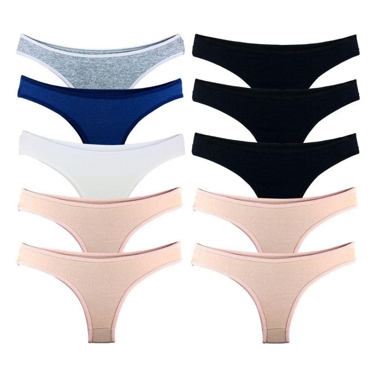 Kit com 10 Calcinhas Tanga Try Basics Confortável Cotton Algodão Premium Menor preço em Kit com 10 Calcinhas Tanga Try Basics Confortável Cotton Algodão Premium