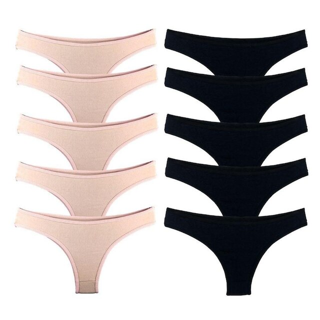 Kit com 10 Calcinhas Tanga Try Basics Confortável Cotton Algodão Premium