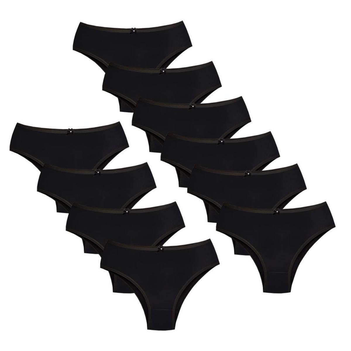 Kit com 10 Calcinhas Tangão Lisa Cotton Algodão - Preto Menor preço em Kit com 10 Calcinhas Tangão Lisa Cotton Algodão - Preto